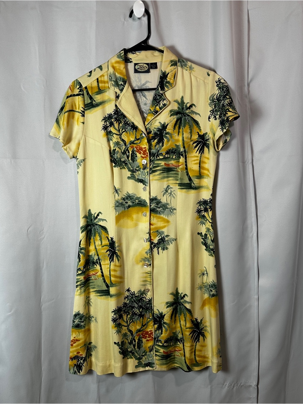 Tommy Bahama Vintage Yellow Tropical Button-Front Silk Dress - Size Small